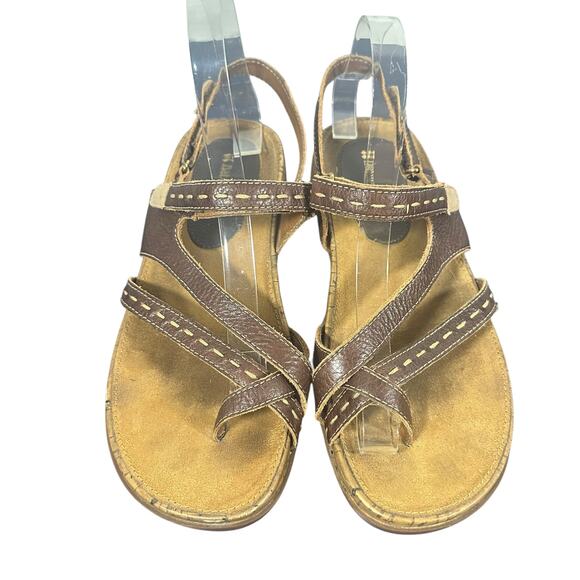 Naturalizer Brown Leather Strappy Sandals Size 9.5 Comfort Walking Cork Sole - Picture 2 of 9